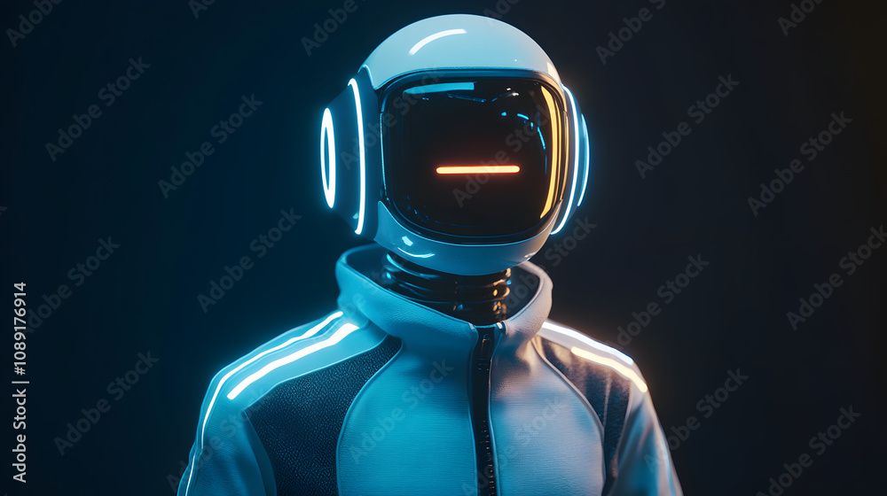 A 3D-rendered AI robot wearing a 70s-style tracksuit, integrated with 2D glowing effects symbolizing digital intelligence. 4k resolution, Cinematic Scene A 3D-rendered AI robot wearing a 70s-style tracksuit, integrated with 2D glowing effects symbolizing digital intelligence. 4k resolution, Cinematic Scene