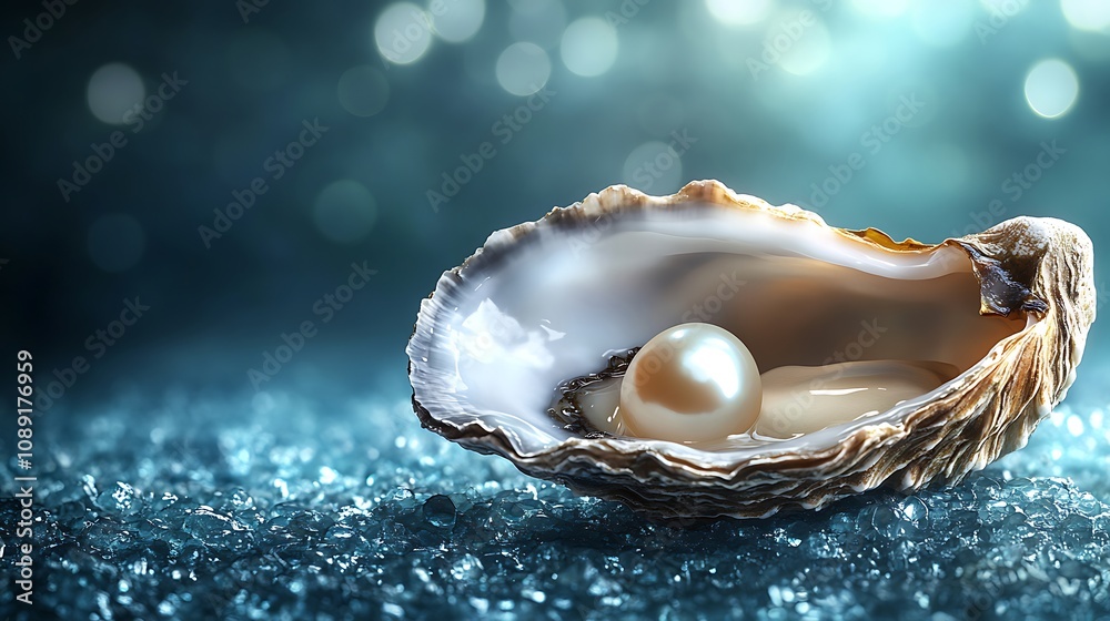 Luminous Pearl in Oyster Shell on Ice Luminous Pearl in Oyster Shell on Ice