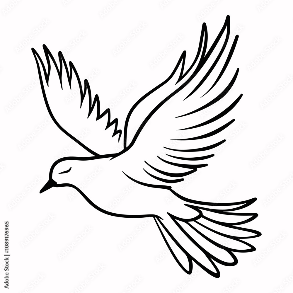 Fototapeta premium Outline flying dove icon. Black and white bird symbol isolated on background. Simple vector illustration