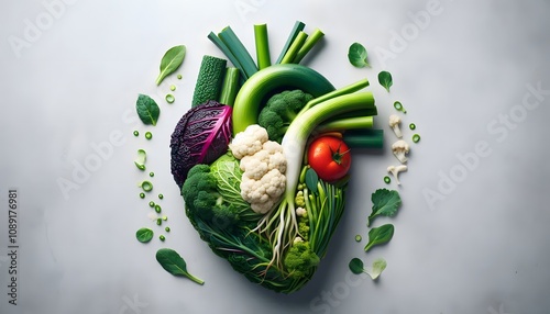 Isolated heart made of vegetables. Healthy eating concept	