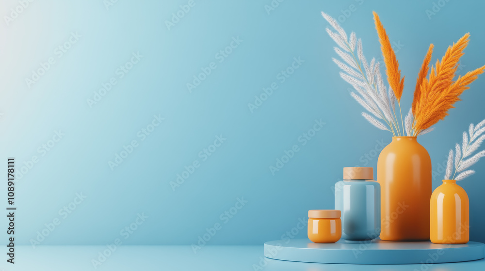 Elegant Display of Handmade Craft Vases and Decor on a Smooth Blue Gradient Background Perfect for Custom Designs and Artistic Projects Elegant Display of Handmade Craft Vases and Decor on a Smooth Blue Gradient Background Perfect for Custom Designs and Artistic Projects