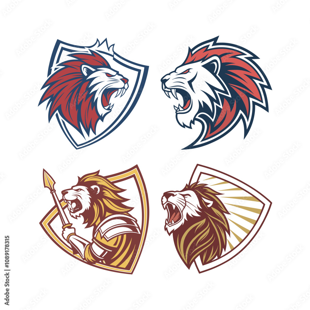 Fototapeta premium Lion head mascot logo powerful and bold design