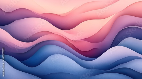 Abstract flowing gradient waves in pastel pink, purple, and blue tones blending smoothly in an artistic representation of motion and fluidity.