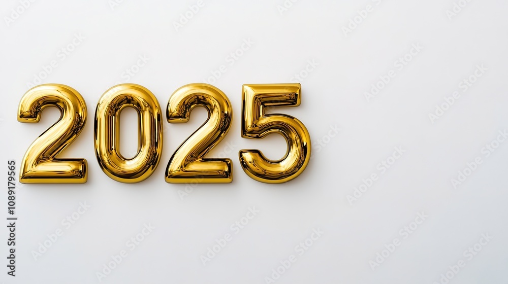 Golden 2025 numbers on white background Golden 2025 numbers on white background
