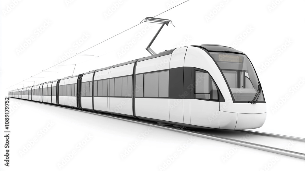 Naklejka premium Modern white light rail train isolated on a white background