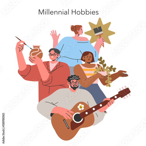 Millennial Hobbies. Flat Vector Illustration