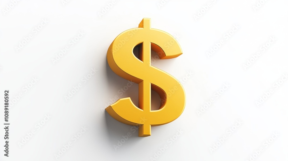 Yellow Dollar Sign Icon with Shadow on White Background Yellow Dollar Sign Icon with Shadow on White Background