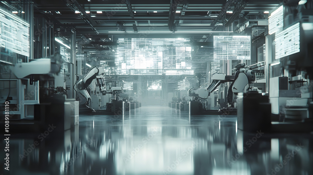 An automated production line in a futuristic setting, with robotic precision and conceptual holographic overlays. 4k resolution, cinematic scene An automated production line in a futuristic setting, with robotic precision and conceptual holographic overlays. 4k resolution, cinematic scene