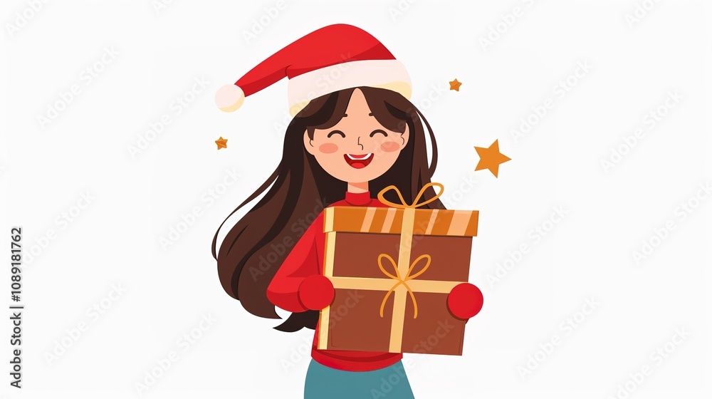 Woman Smiling with Christmas Gift Present Box on White Background - A Picture of Holiday Joy. The Woman's Cheerful Expression as She Holds the Beautifully Wrapped Box, Radiating Happiness. The White Woman Smiling with Christmas Gift Present Box on White Background - A Picture of Holiday Joy. The Woman's Cheerful Expression as She Holds the Beautifully Wrapped Box, Radiating Happiness. The White