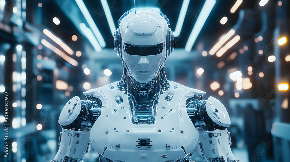 A hyper-detailed depiction of a futuristic industrial robot in a glowing factory environment. 4k resolution, cinematic scene A hyper-detailed depiction of a futuristic industrial robot in a glowing factory environment. 4k resolution, cinematic scene