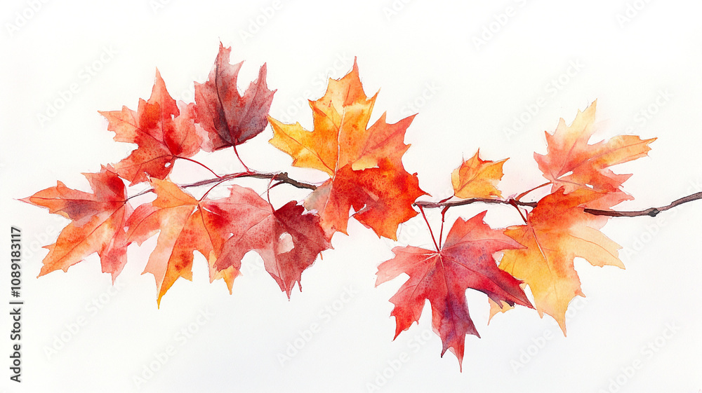 Watercolor painting of autumn maple leaves isolated on a white background Watercolor painting of autumn maple leaves isolated on a white background
