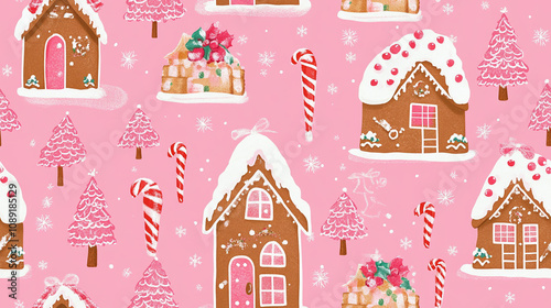 Christmas Gingerbread houses: A simple and clean Background - Seamless tile. Endless and repeat print.
