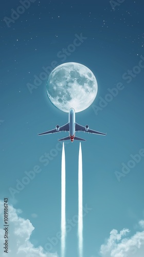 Realistic shot of an airplane flying in the sky with two distinct white trails behind it, creating long lines that resemble curved structures on the top and bottom. 