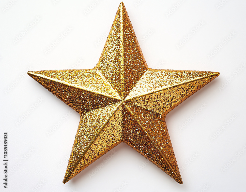 A shimmering gold glittering star centered on a white background, ideal for awards ceremonies, celebrations, and festive occasions. A shimmering gold glittering star centered on a white background, ideal for awards ceremonies, celebrations, and festive occasions.
