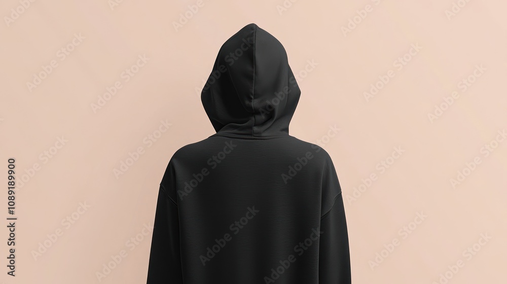 A person wearing a black hoodie, viewed from the back, against a neutral background. A person wearing a black hoodie, viewed from the back, against a neutral background.