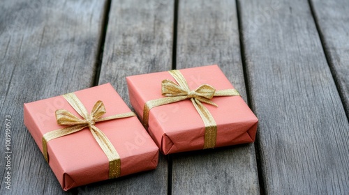 Beautifully wrapped holiday gifts with bows and ribbons in vibrant red and gold