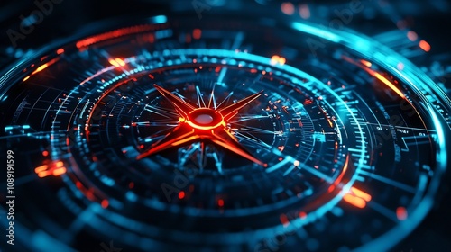 Wallpaper Mural Futuristic Compass with Glowing Digital Arrows Symbolizing Technology Driven and Guidance Torontodigital.ca
