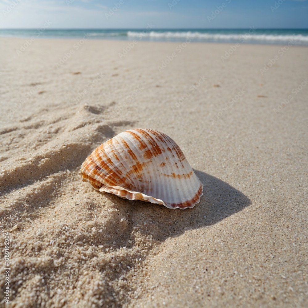 A seashell half-buried in the soft sand, with the ocean in the distance, all on a white canvas.
A seashell half-buried in the soft sand, with the ocean in the distance, all on a white canvas.