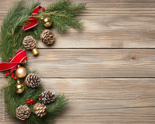 Christmas wreath with golden bells red ribbon