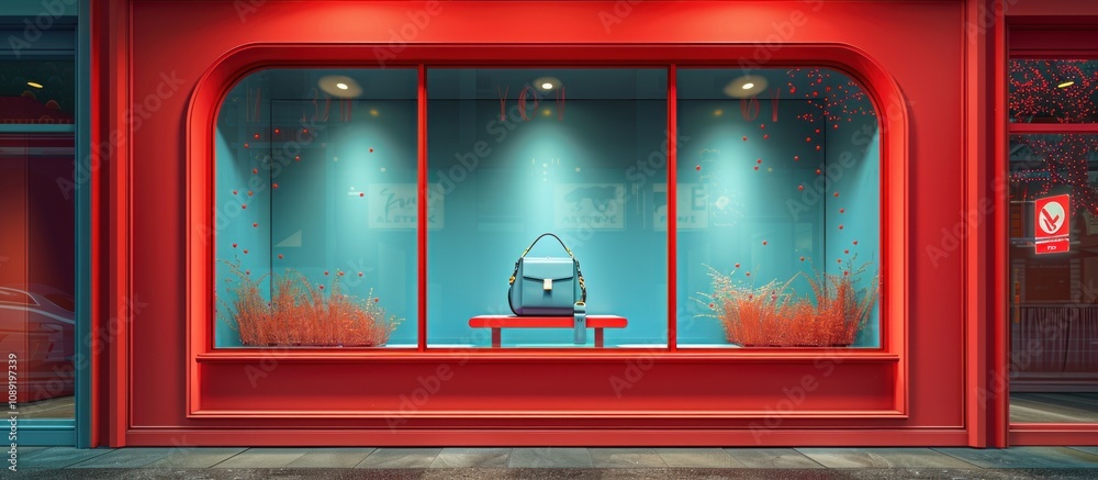 Nighttime Storefront Display with a Blue Handbag