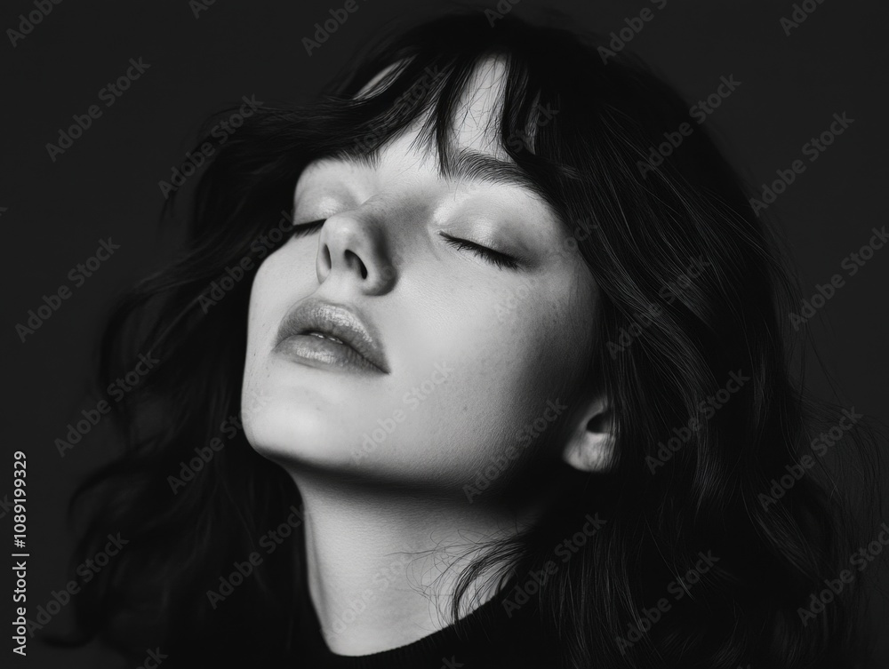 a serene portrait of a person with soft features and flowing hair, capturing a moment of tranquility a serene portrait of a person with soft features and flowing hair, capturing a moment of tranquility