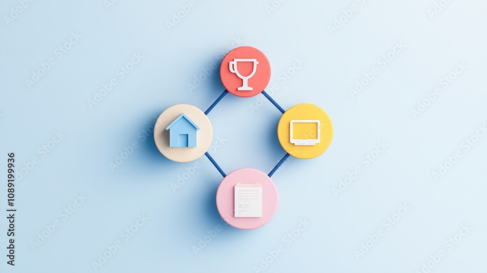 conceptual illustration of interconnected elements representing home, achievements, technology, and documentation conceptual illustration of interconnected elements representing home, achievements, technology, and documentation