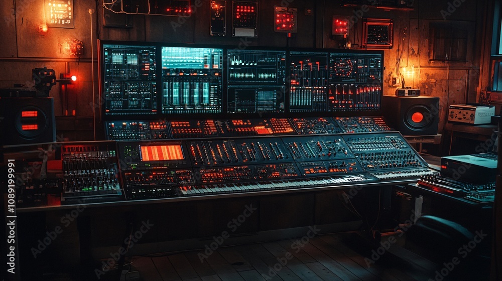 sequencer synthesiser like aliens movie, dark bunker, killer clowns, sequencer synthesiser like aliens movie, dark bunker, killer clowns,