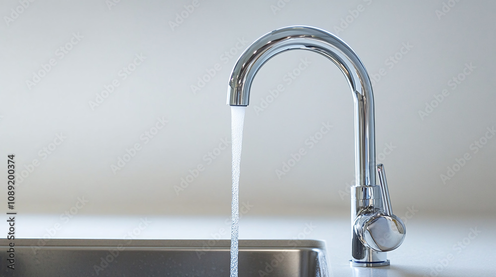 A professional shot of a high-tech water tap with touchless features, isolated on a white background to showcase its modern functionality A professional shot of a high-tech water tap with touchless features, isolated on a white background to showcase its modern functionality