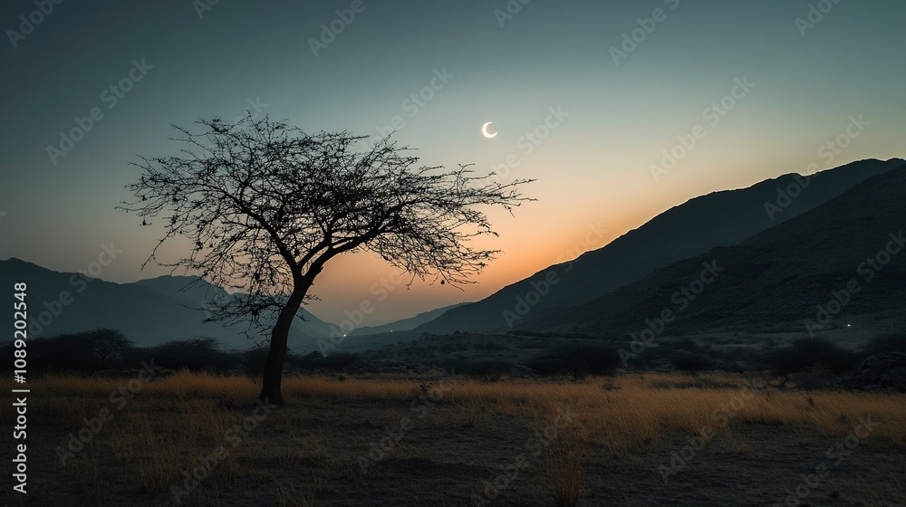 night sky photography, dslr, Dhofar, Oman, night time, crescent generative ai night sky photography, dslr, Dhofar, Oman, night time, crescent generative ai