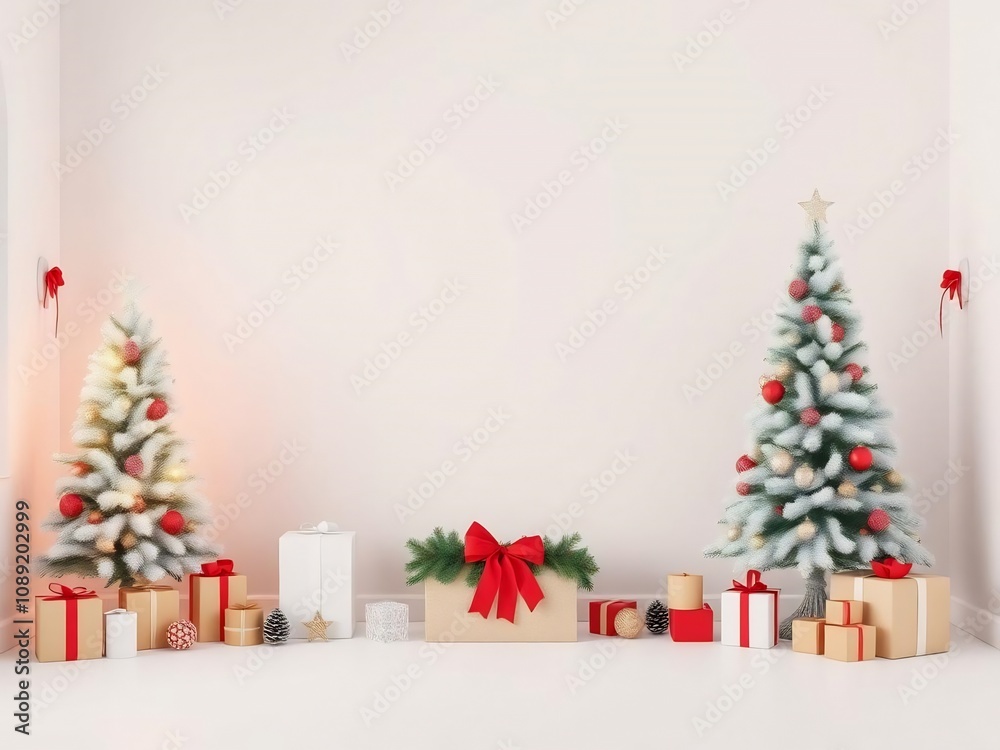 Christmas Trees and Presents in a White Room Christmas Trees and Presents in a White Room