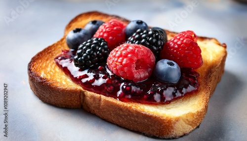 Wallpaper Mural indulge in a delicious toasted slice of bread topped with glistening mixed berry jam and fresh fruits Torontodigital.ca