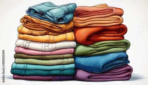 neat stack of folded clothing in various colors isolated on white background generative ai