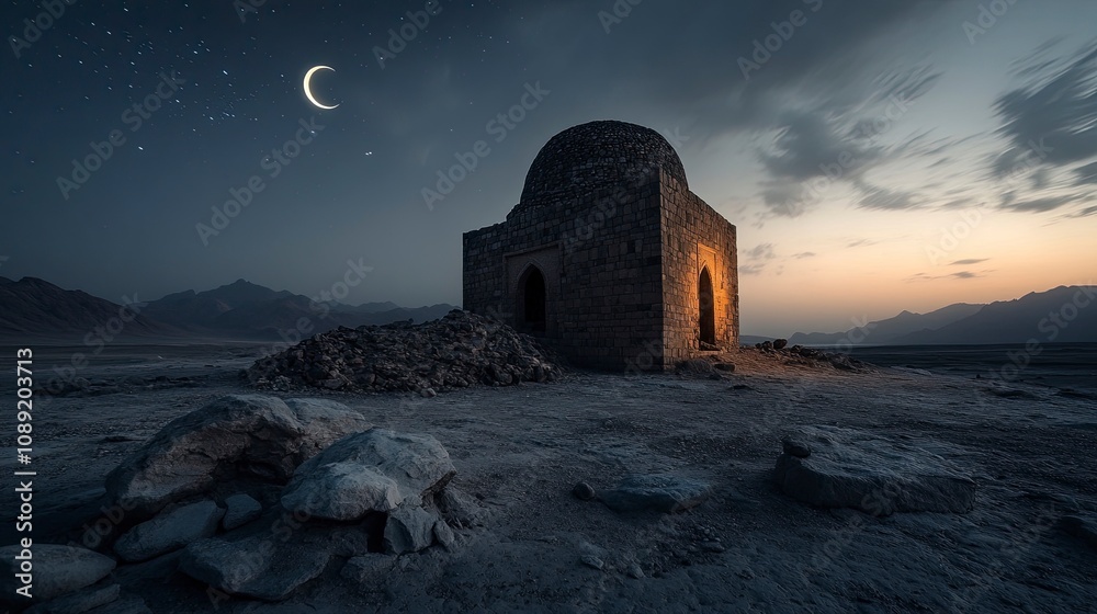 night sky photography, dslr, Dhofar, Oman, night time, crescent generative ai night sky photography, dslr, Dhofar, Oman, night time, crescent generative ai