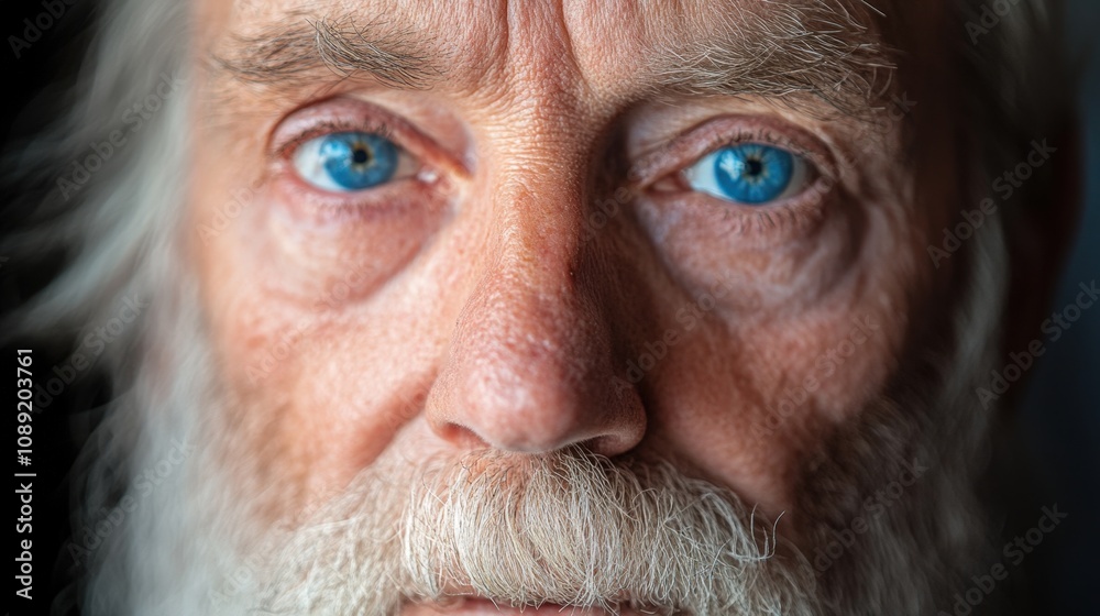 closeup portrait of an elderly man with striking blue eyes and a white beard closeup portrait of an elderly man with striking blue eyes and a white beard