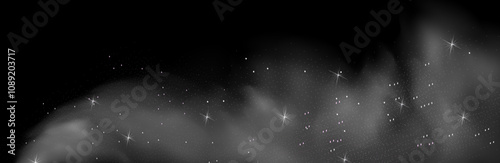 Fantastic magical smoke with glowing particles, stardust, and glittering stars, creating a colorful, ethereal fog. Vector illustration with vibrant, multicolored steam and vapor.