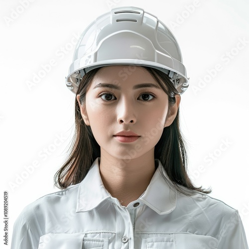 engineer woman wear white helmet