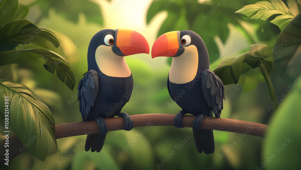 Fototapeta premium Two toucans perched on a branch