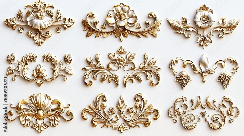 Exquisite Retro Lace and Gilded Decorative Elements: Elegant Swirls and Ornaments in Symmetrical Vector Design for High-Resolution Professional Photos Exquisite Retro Lace and Gilded Decorative Elements: Elegant Swirls and Ornaments in Symmetrical Vector Design for High-Resolution Professional Photos