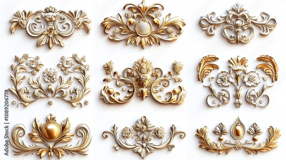 Exquisite Retro Lace and Gilded Decorative Elements: Elegant Swirls and Ornaments in Symmetrical Vector Design for High-Resolution Professional Photos Exquisite Retro Lace and Gilded Decorative Elements: Elegant Swirls and Ornaments in Symmetrical Vector Design for High-Resolution Professional Photos