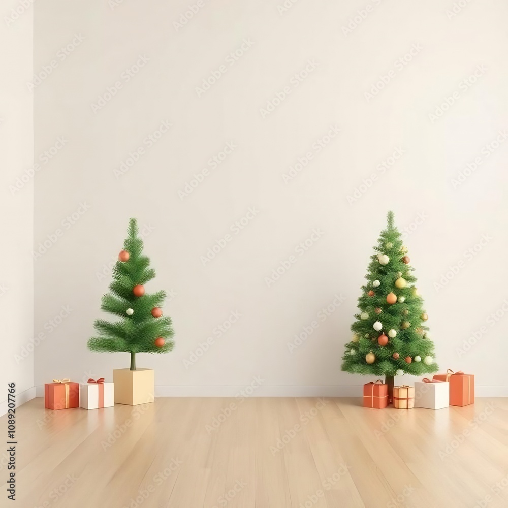 Two Christmas Trees in a Minimalist Room Two Christmas Trees in a Minimalist Room