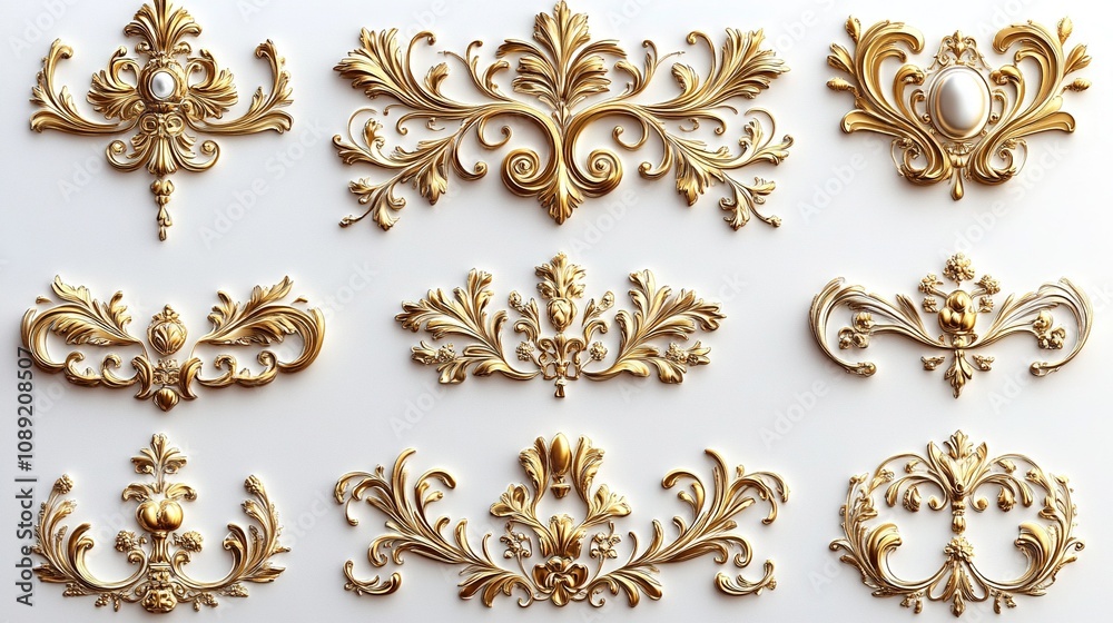 Exquisite Retro Lace and Gilded Decorative Elements: Elegant Swirls and Ornaments in Symmetrical Vector Design for High-Resolution Professional Photos Exquisite Retro Lace and Gilded Decorative Elements: Elegant Swirls and Ornaments in Symmetrical Vector Design for High-Resolution Professional Photos