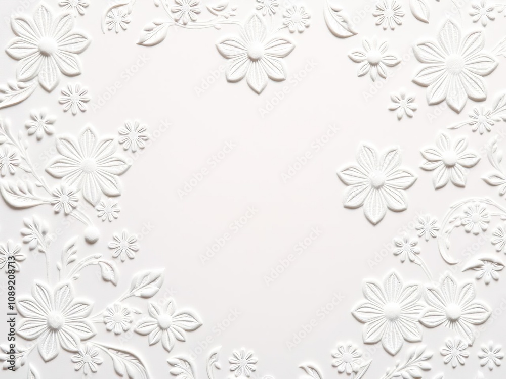 A delicate floral motif is embossed onto a smooth white surface creating a beautiful and intricate design, modern design, floral motif, graphic art A delicate floral motif is embossed onto a smooth white surface creating a beautiful and intricate design, modern design, floral motif, graphic art