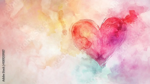 Watercolor painting of a heart on a pink background. The heart is painted in a way that it is made of paint, giving it a unique and artistic look. The pink background adds a sense of warmth