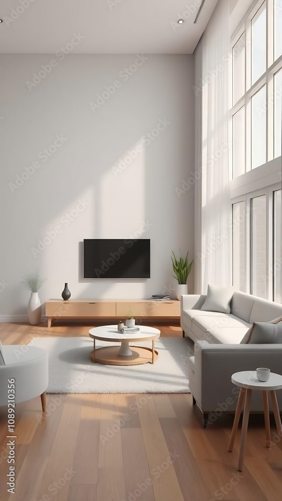 Modern Living Room with Large Windows and Minimalist Design Modern Living Room with Large Windows and Minimalist Design