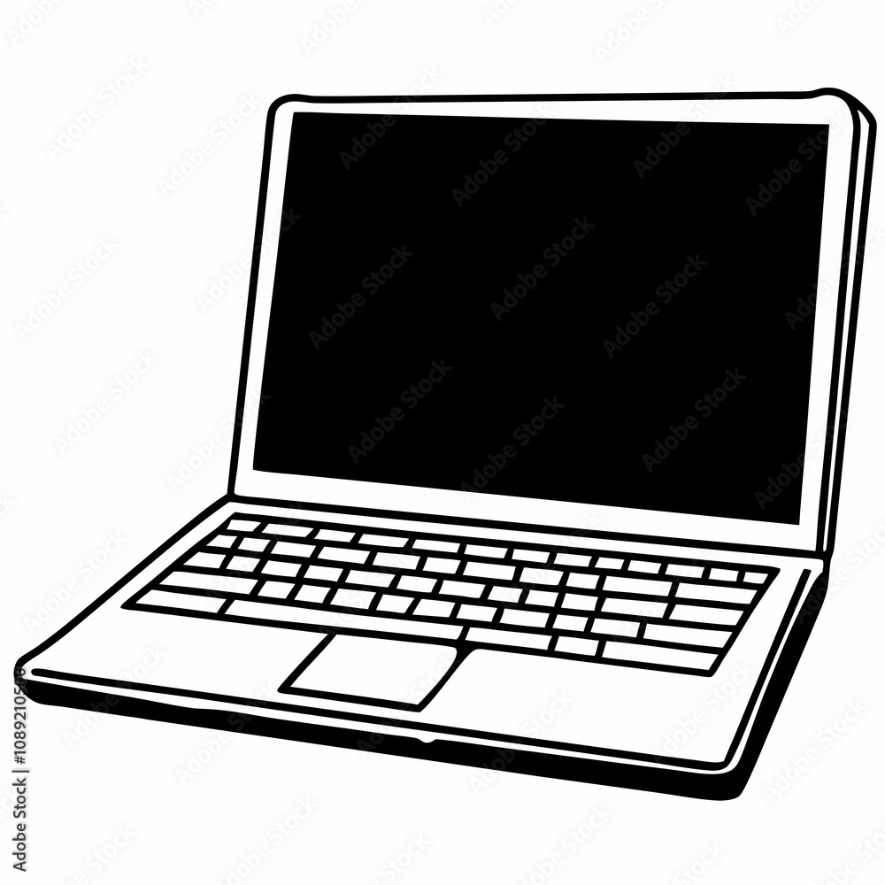 Thin black outline of a laptop ideal for digital design needs Thin black outline of a laptop ideal for digital design needs