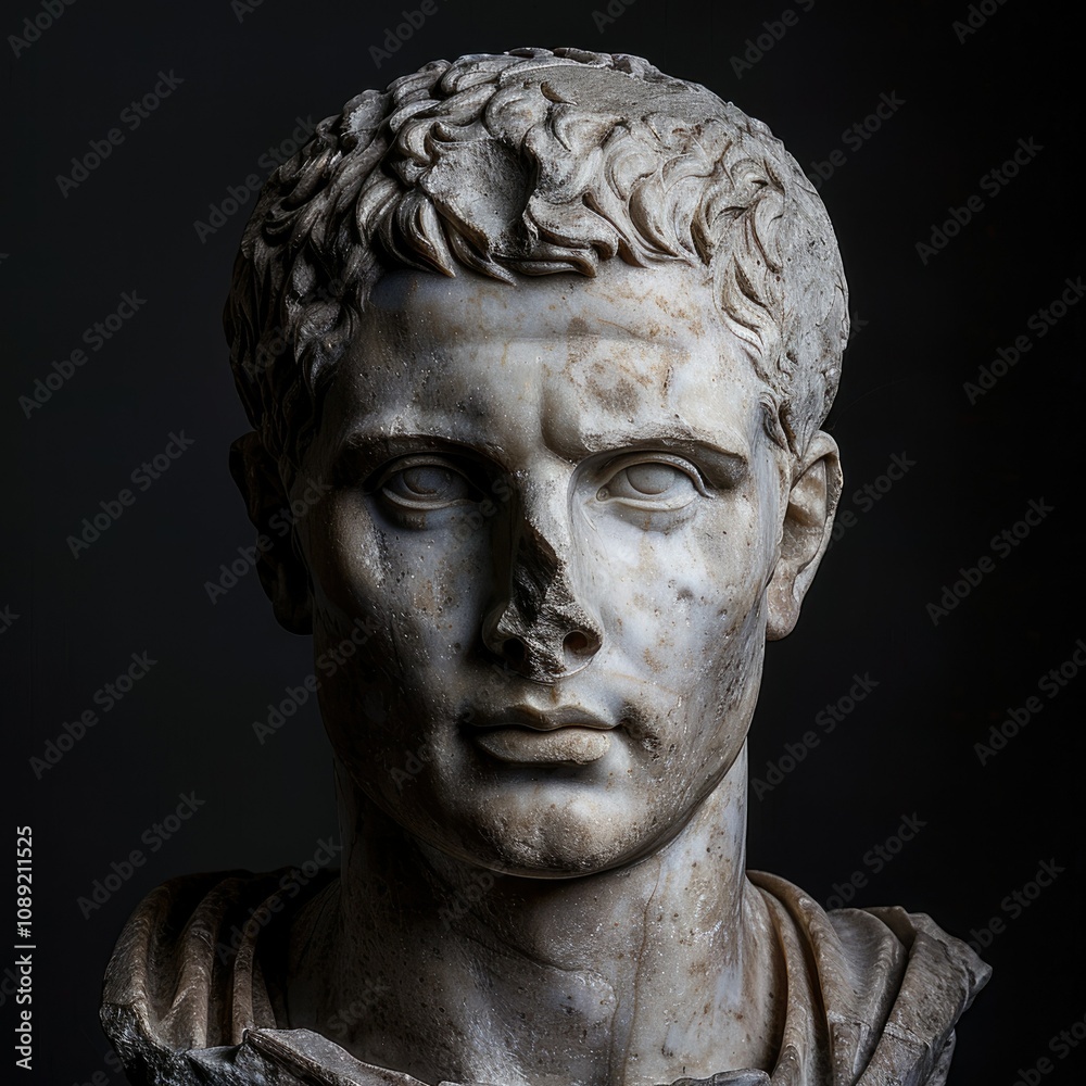 Noble Roman statue head on black background. Noble Roman statue head on black background.
