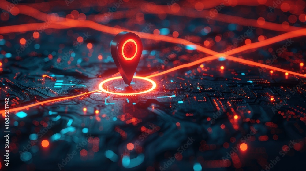 Cyberpunk Location Marker on Circuitry Cyberpunk Location Marker on Circuitry