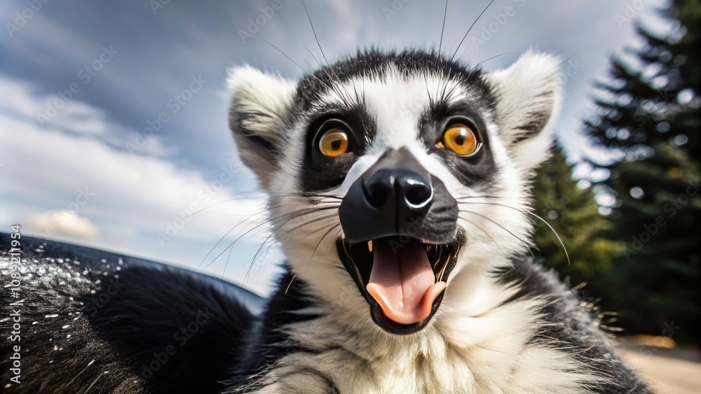 Obraz premium a close up of a lemur with its mouth open