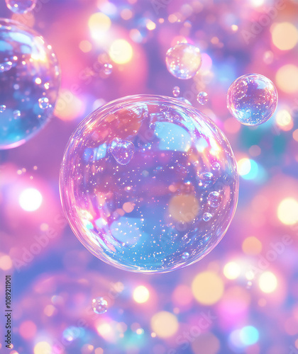 Whimsical Soap Bubble Fantasy: Soft Pink and Purple Pastel Dreamscape