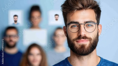 Portrait of a bearded bespectacled businessman exhibiting an air of confidence professionalism and a contemplative introspective presence in a corporate or office environment